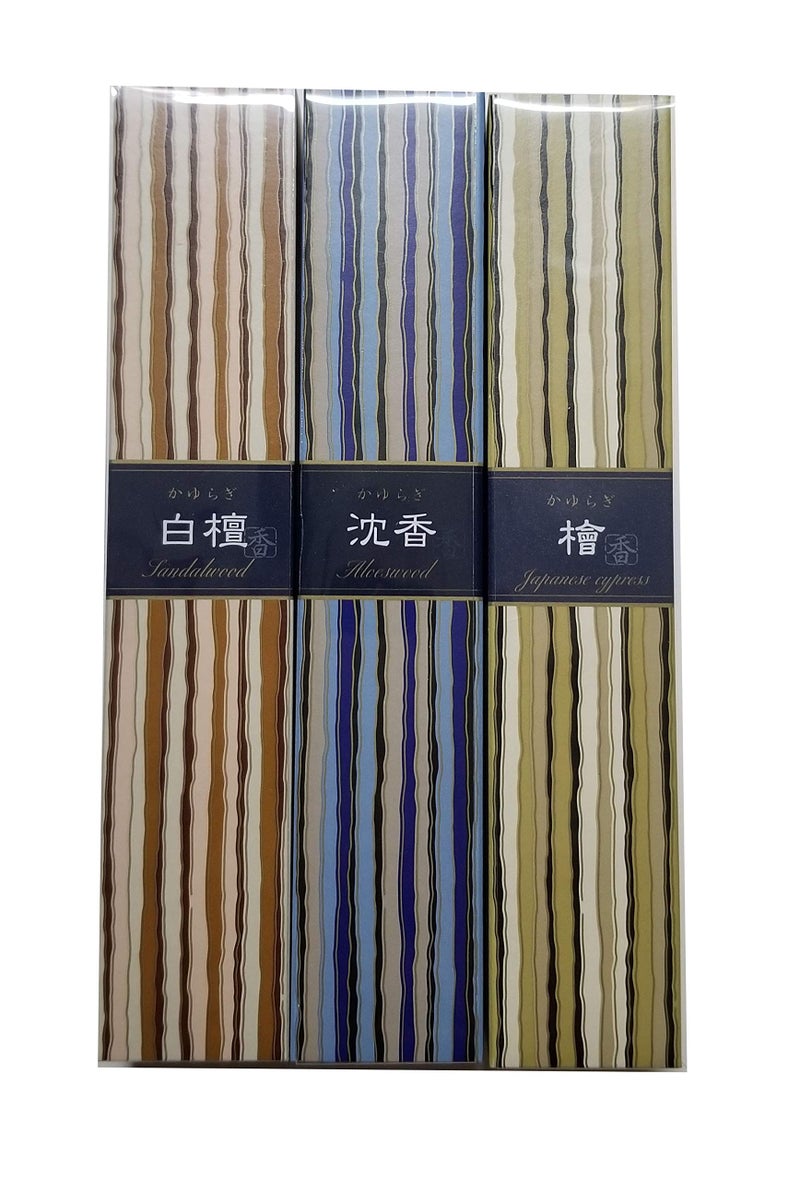 nippon kodo Kayuragi Incense Set of 3 Scents (Sandalwood, Aloeswood and Japanese Cypress) 40 Sticks in Each Scent - Image 1