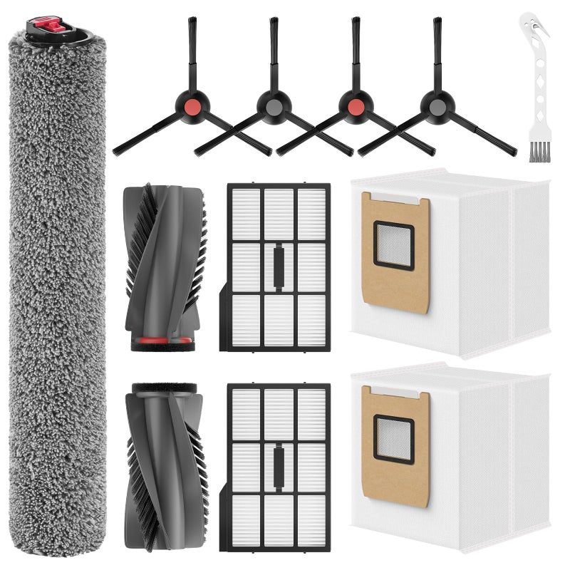 Leemone 12 Pack E25 E28 Replacement Parts Kit for eufy E28 / E25 Omni Robot Vacuum, E25 Accessories Parts with 2 Dust Bag, 4 Side Brushes, 1 Rolling Brush, 1 Roller Mop, 2 Filter, 1 Cleaning Brush - Image 1