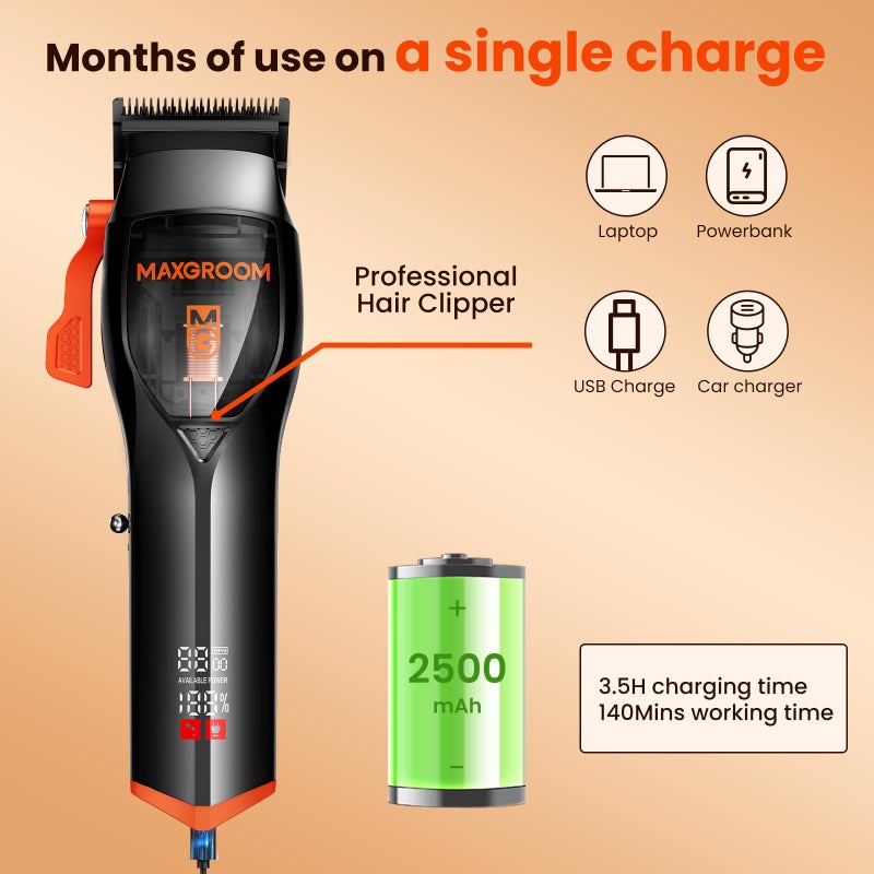Maxgroom Professional Cordless Hair Clippers for Men, DLC Self-Sharped Blade, No Pulling or Snagging, Hair Cutting Clippers for Barber Fades, Haircut Kit for Convenient at Home and Salon, Ideal Gift for Men - Image 4