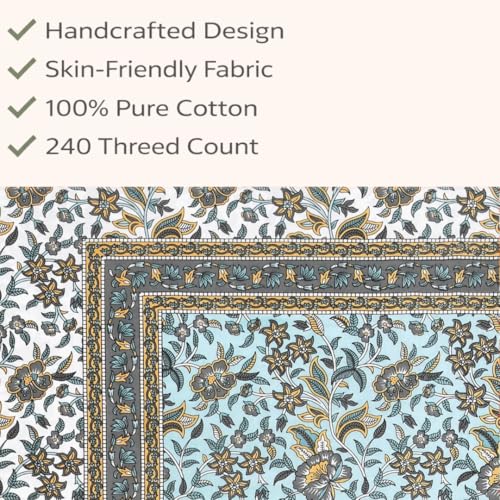 elanorhomes 240 TC Cotton Single Size Bedsheet | Hand Printed | Ultra-Soft & Skin-Safe | Breathable Summer Comfort | 60x90 inches with 1 Pillow Cover (Seashell) - Image 4