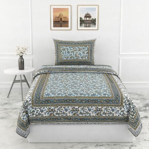 elanorhomes 240 TC Cotton Single Size Bedsheet | Hand Printed | Ultra-Soft & Skin-Safe | Breathable Summer Comfort | 60x90 inches with 1 Pillow Cover (Seashell) - Image 2