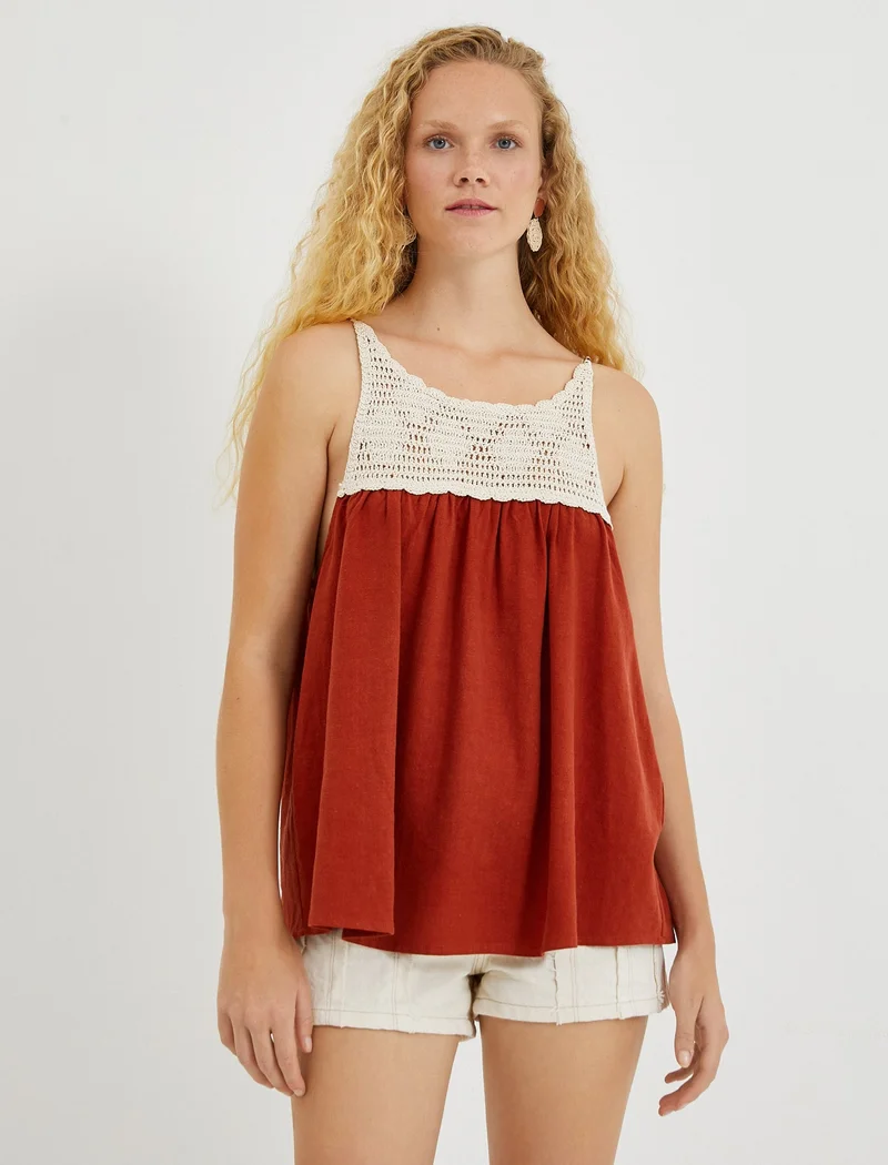 KOTON Rust Sleeveless Top with Crochet Detail