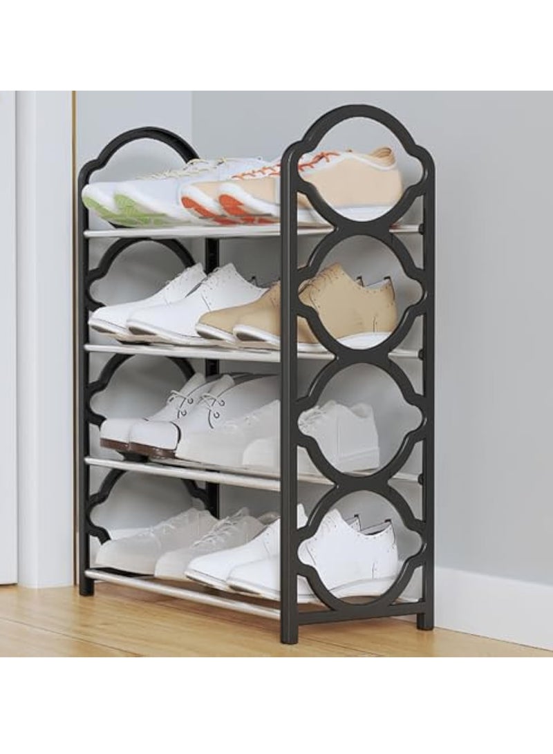 YelaJoy 4 Tier Shoe Rack Minimalist Shoe Shelf Detachable Heavy Duty Organizer Punch-Free Floor Rack for Home Dorm Hallway, Black Storage Shelf Organizer - Image 4