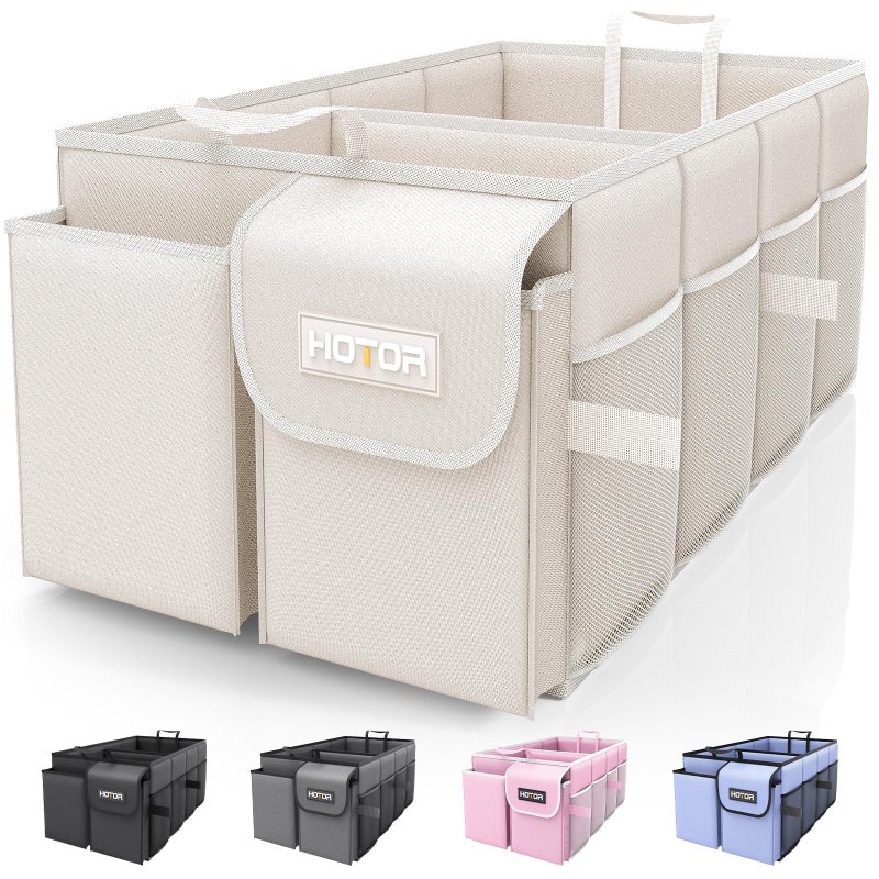 HOTOR Trunk Organizer - Foldable Car Storage for SUVs & Sedans, Sturdy Organization for Accessories, Tools, Sundries, Beige, 2 Compartments, 21.3"12.6"10.6" - Image 4