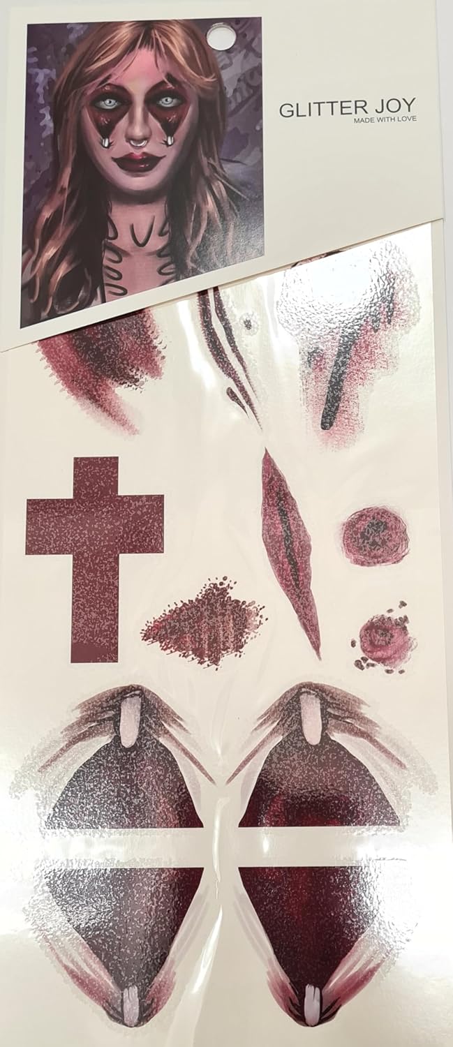 Generic BURNT SKIN CROSS POSSESSED Halloween Horror Cosplay Temporary Face Tattoo Sticker Transfers Zombie Fancy Dress