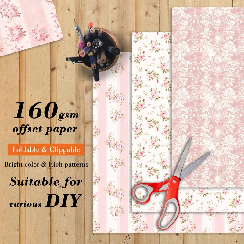 EAMOTOL 6 Inch Pink Flowers Scrapbooking Paper Pad - 24 Sheets Double Sided Aesthetic Patterns for Wedding Photos Album Journals Decorative Collage Origami DIY Crafts Gifts Wrapping Material - Image 4