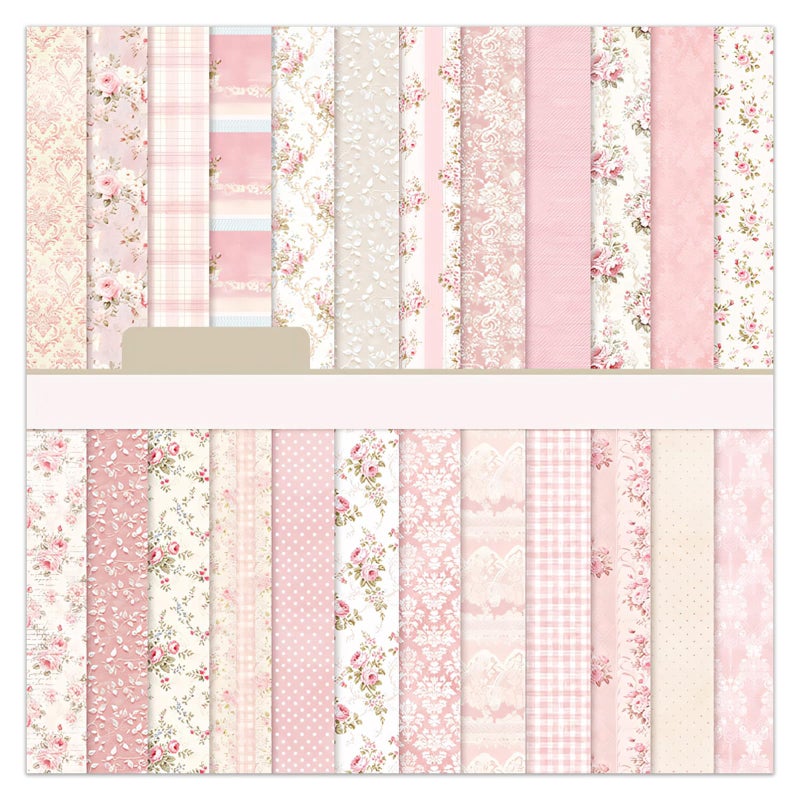 EAMOTOL 6 Inch Pink Flowers Scrapbooking Paper Pad - 24 Sheets Double Sided Aesthetic Patterns for Wedding Photos Album Journals Decorative Collage Origami DIY Crafts Gifts Wrapping Material - Image 1