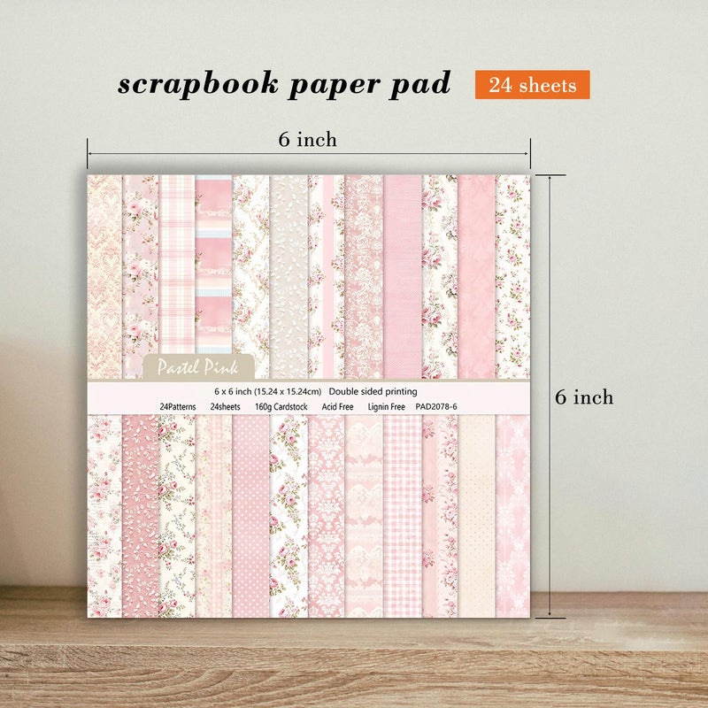 EAMOTOL 6 Inch Pink Flowers Scrapbooking Paper Pad - 24 Sheets Double Sided Aesthetic Patterns for Wedding Photos Album Journals Decorative Collage Origami DIY Crafts Gifts Wrapping Material - Image 3