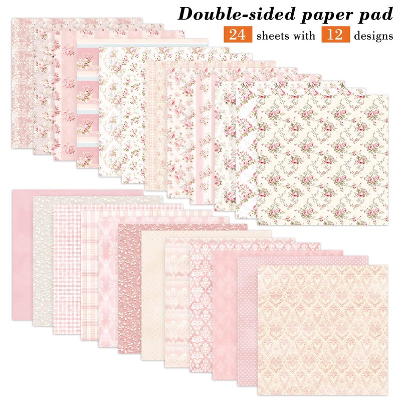 EAMOTOL 6 Inch Pink Flowers Scrapbooking Paper Pad - 24 Sheets Double Sided Aesthetic Patterns for Wedding Photos Album Journals Decorative Collage Origami DIY Crafts Gifts Wrapping Material - Image 2