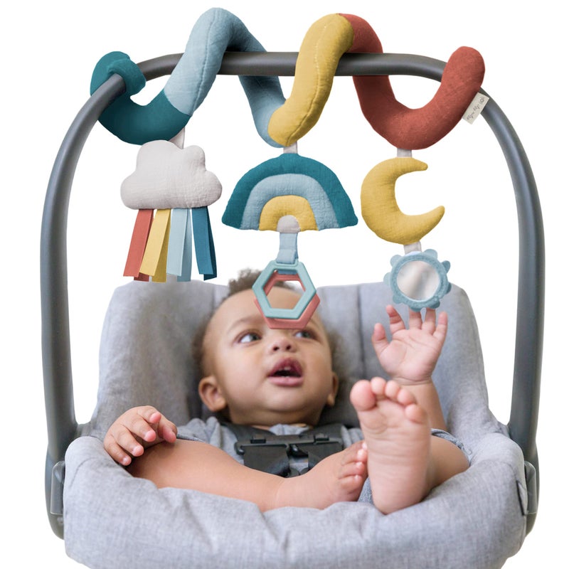 Itzy Ritzy Spiral Car Seat Stroller Activity Toy Stroller Car Seat Toys for Ages 0 Months and Up Hanging Toys Include Clinking Rings Mirror and Textured Ribbons Rainbow
