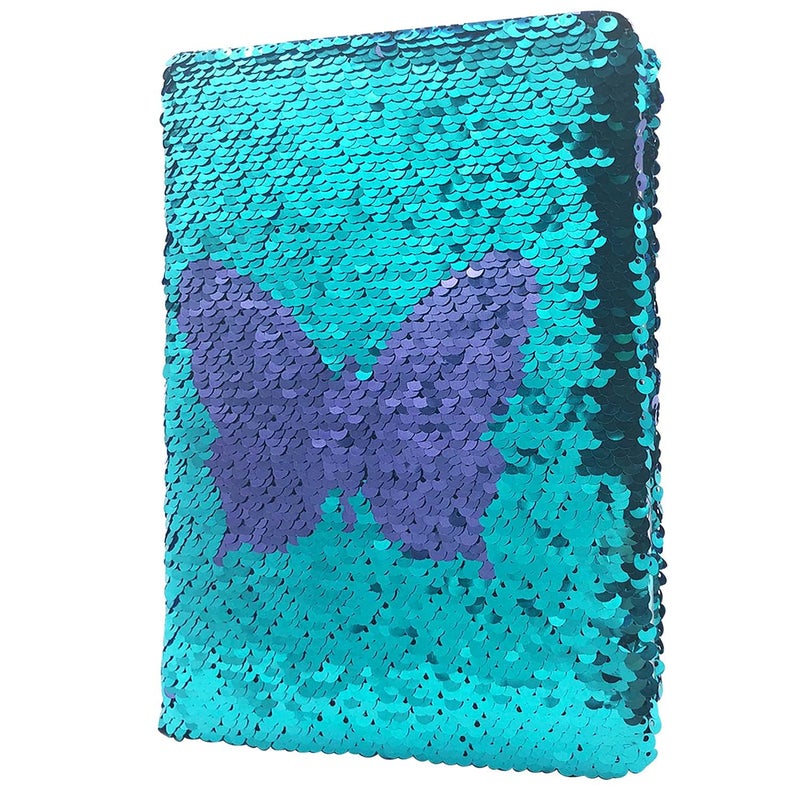 GINMLYDA Sequin Girls Journal for Kids 85x55 Inches 160 Lined Pages Diary for Girls Butterfly Reversible Flip Sequence Notebook for Teenage Pre School Writing Drawing Travel Gifts Purple Blue - Image 3