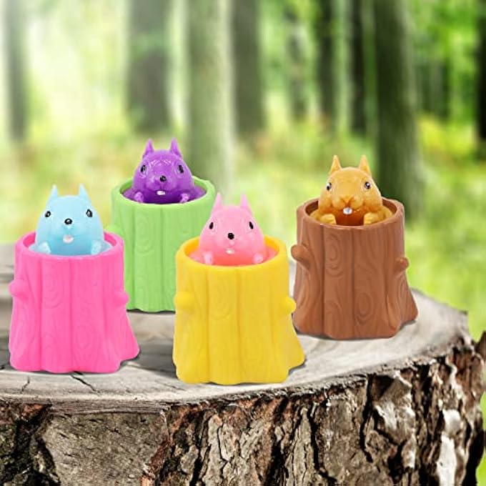 EVERMARKET 4 Pack Squeeze Squirrel Toys, Decompression Evil Squirrel Cup Sensory Fidget Toy Funny Rubber Squishes Toy Stress Relief, Weird Play Gift for Friends Adults (Pink Yellow Green Brown) - Image 4