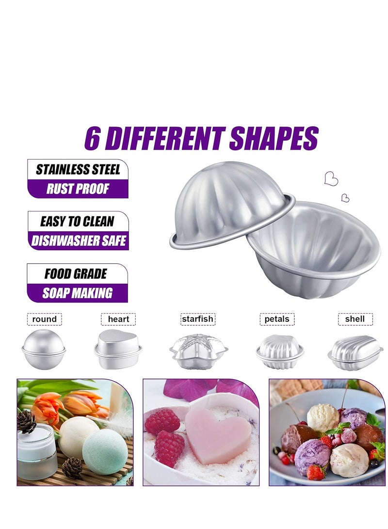 12 Pcs Bath Bomb Molds 6 Shapes Metal DIY Bath Bomb Making Crafts Crafting Press Mould for Handmade Soaps Candle Cake Ice Cream Baking Handicrafts Making Supplies - Image 2