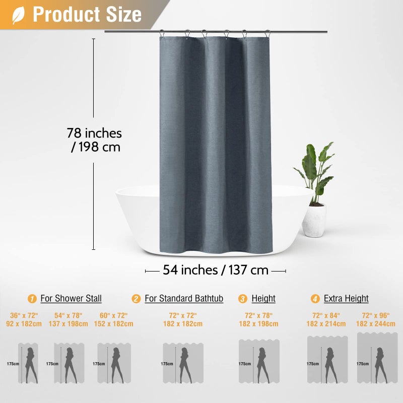 BTTN Stall Fabric Shower Curtain - 54x78 Inch Long Linen Textured Heavy Duty Thick Shower Curtain Set with 10 Plastic Hook  Hotel Spa Weighted Waterproof Neutral Bath Curtains for Bathroom - Blue Gray - Image 5