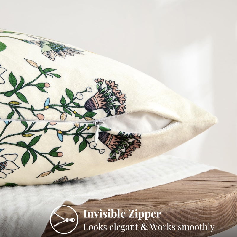MUSSEL White Floral Pillow Covers 18x18 Set of 2, Velvet Wild Flower Plant Throw Pillows Case, Square Farmhouse Decor Cushion Covers for Home Sofa Bed Couch - Image 5