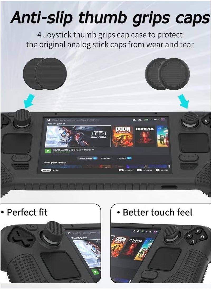 Steam Deck Protective Case with Stand - Anti-Slip Silicone Cover & 2X Thumb Grips (Full Protection Kit for Valve Steam Deck) - Shockproof Skin Shell + Enhanced Grip Accessories - Image 2