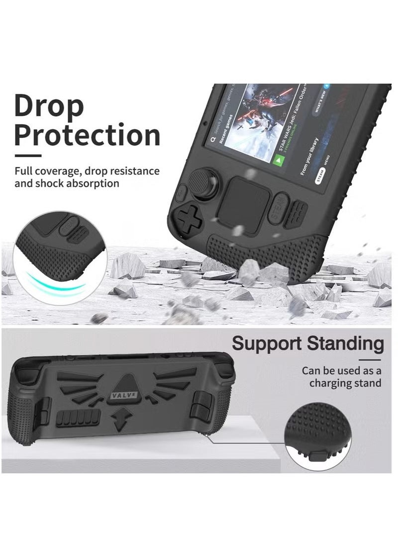 Steam Deck Protective Case with Stand - Anti-Slip Silicone Cover & 2X Thumb Grips (Full Protection Kit for Valve Steam Deck) - Shockproof Skin Shell + Enhanced Grip Accessories - Image 4