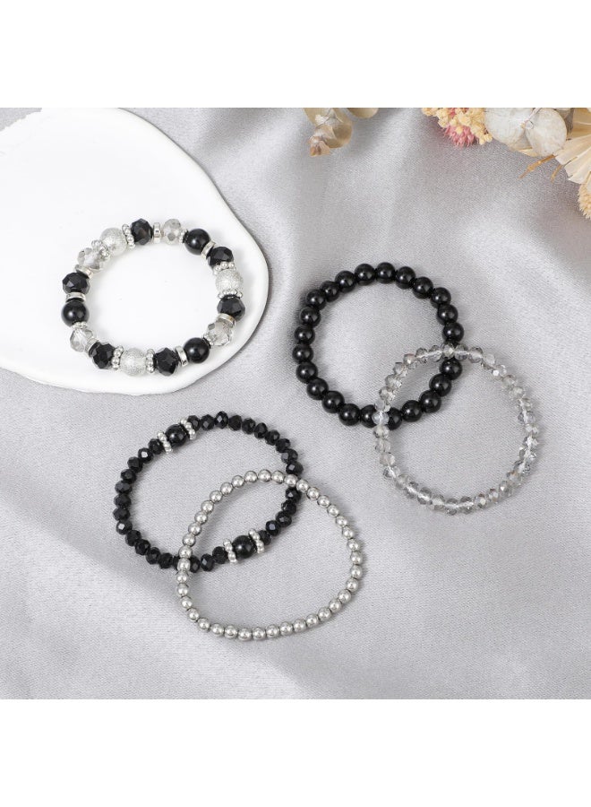 PAWSONIFY 5 Pcs Beaded Stretch Bracelets Stackable Bracelets Crystal Bead Bracelet Boho Beaded Bracelets Stretch Layering Crystal Stone Beaded Bracelets Trendy Costume - Image 5