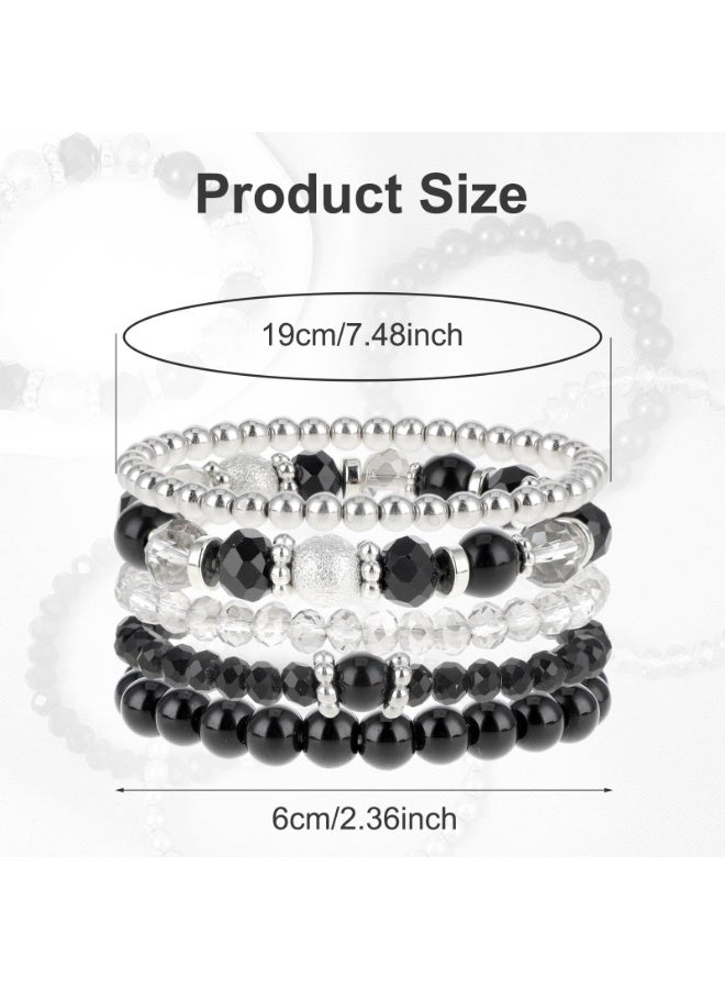PAWSONIFY 5 Pcs Beaded Stretch Bracelets Stackable Bracelets Crystal Bead Bracelet Boho Beaded Bracelets Stretch Layering Crystal Stone Beaded Bracelets Trendy Costume - Image 2