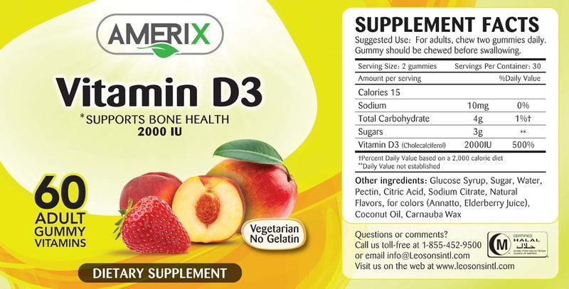 اميركس Amerix Vitamin D3 2000 IU for Bone Health 60 Gummy - Image 3