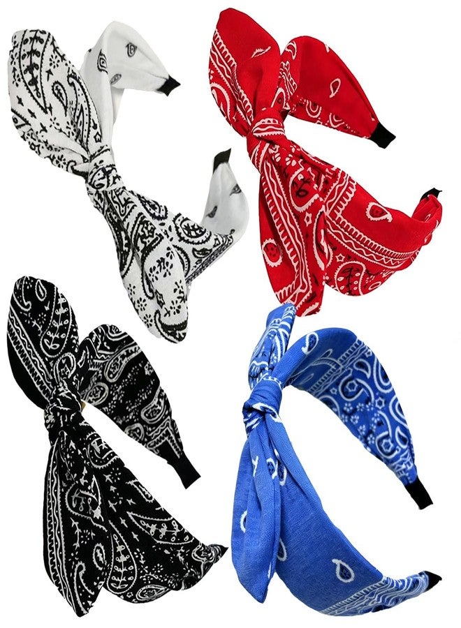 Lvyeer Bandana Headband for Women Paisley Knotted Bow Headband Rabbit ear Hairband Cute Knot Hair Accessories (Style 5: (White, red, blue, black)) - Image 1