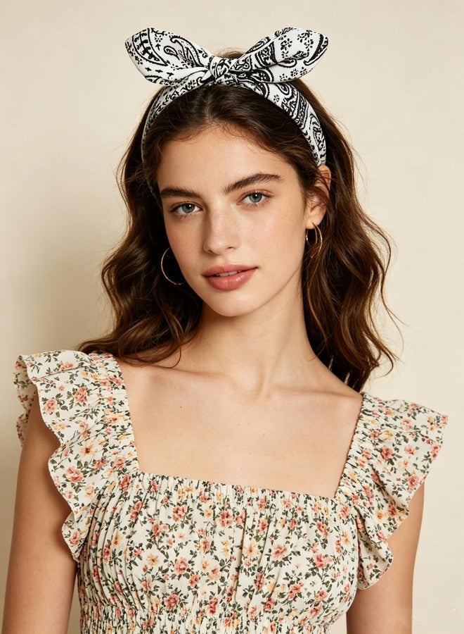 Lvyeer Bandana Headband for Women Paisley Knotted Bow Headband Rabbit ear Hairband Cute Knot Hair Accessories (Style 5: (White, red, blue, black)) - Image 4