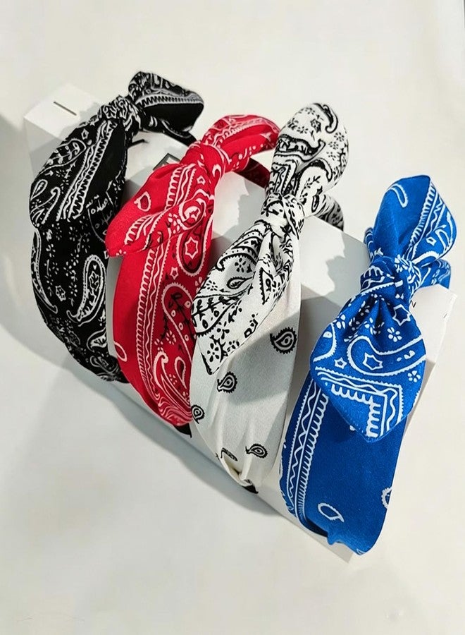 Lvyeer Bandana Headband for Women Paisley Knotted Bow Headband Rabbit ear Hairband Cute Knot Hair Accessories (Style 5: (White, red, blue, black)) - Image 3