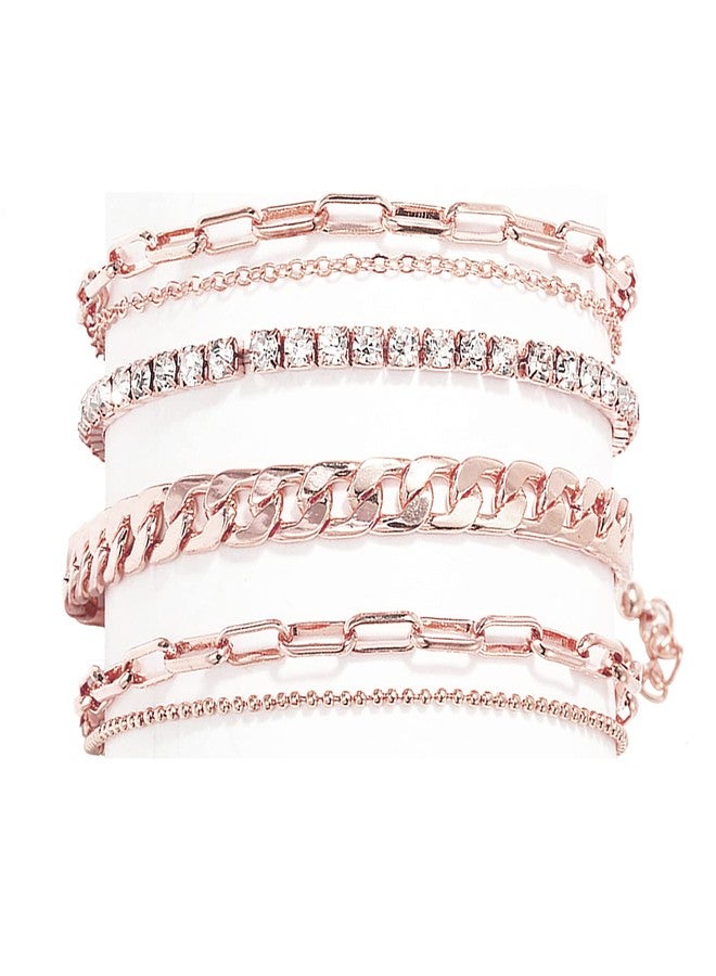 Nanafast 4-6PCS Ankle Bracelets Set for Women Gold Boho Beach Anklet Chain Adjustable Foot Jewelry for Women Extremely Simple Style-4PCS-RoseGold - Image 1