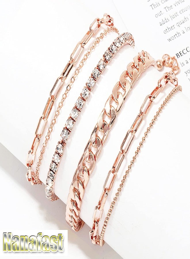 Nanafast 4-6PCS Ankle Bracelets Set for Women Gold Boho Beach Anklet Chain Adjustable Foot Jewelry for Women Extremely Simple Style-4PCS-RoseGold - Image 4
