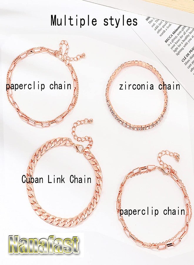 Nanafast 4-6PCS Ankle Bracelets Set for Women Gold Boho Beach Anklet Chain Adjustable Foot Jewelry for Women Extremely Simple Style-4PCS-RoseGold - Image 3