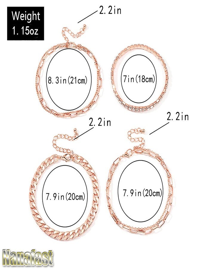 Nanafast 4-6PCS Ankle Bracelets Set for Women Gold Boho Beach Anklet Chain Adjustable Foot Jewelry for Women Extremely Simple Style-4PCS-RoseGold - Image 2