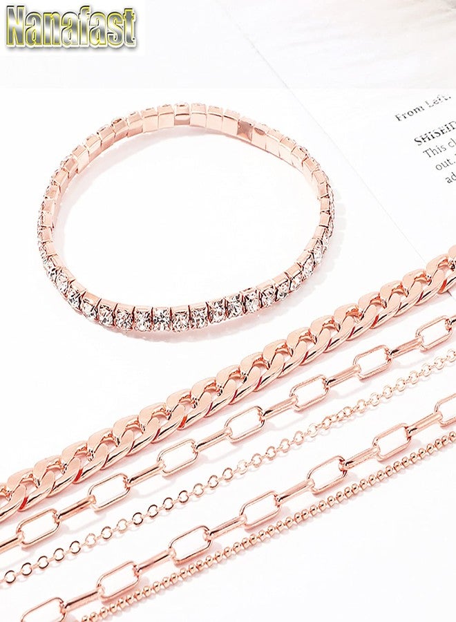 Nanafast 4-6PCS Ankle Bracelets Set for Women Gold Boho Beach Anklet Chain Adjustable Foot Jewelry for Women Extremely Simple Style-4PCS-RoseGold - Image 5