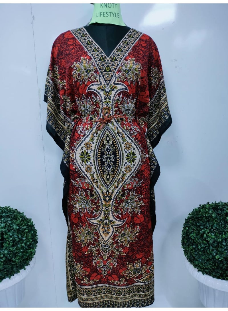 Women's Short Kaftan Hippy Boho Maxi Dress Caftan Top Tunic Dress Gown Free Size - Image 1
