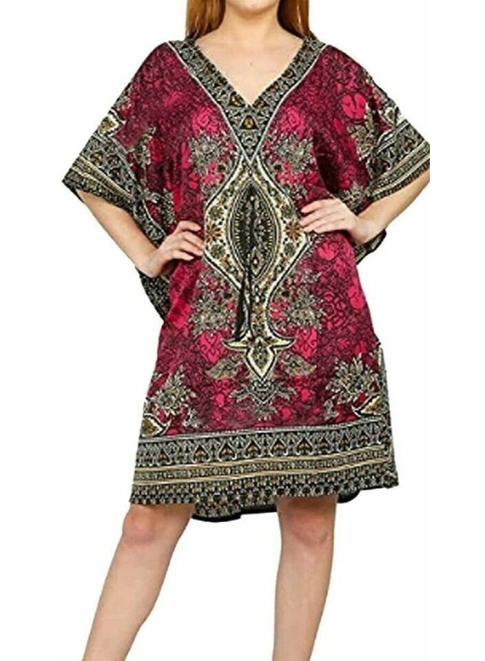 Women's Short Kaftan Hippy Boho Maxi Dress Caftan Top Tunic Dress Gown Free Size - Image 3
