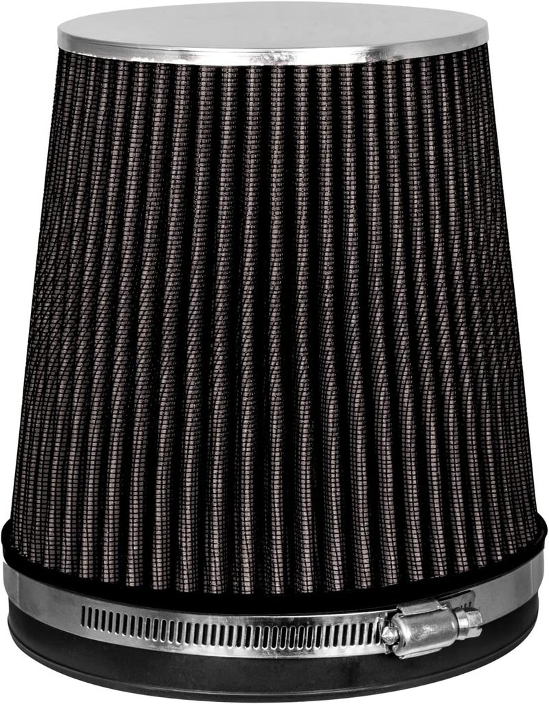 Rtunes Racing BLACK 6" 152 mm Inlet Short Truck Cold Air Intake Cone Replacement Performance Washable Clamp-On Dry Air Filter (6" Tall) - Image 1