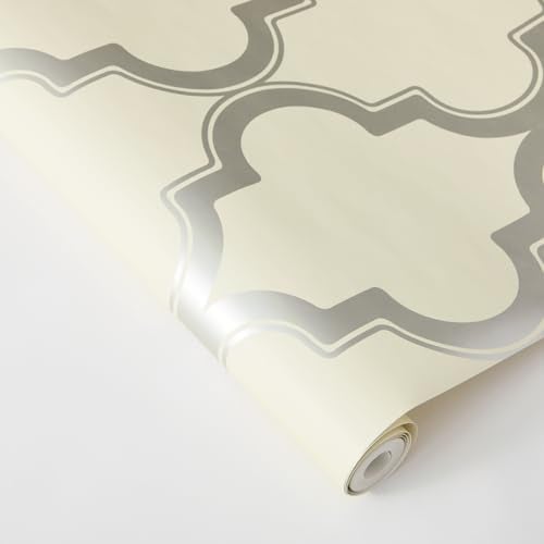 Tempaper Cream & Metallic Silver Marrakesh Removable Peel and Stick Wallpaper, 20.5 in X 16.5 ft, Made in the USA - Image 2