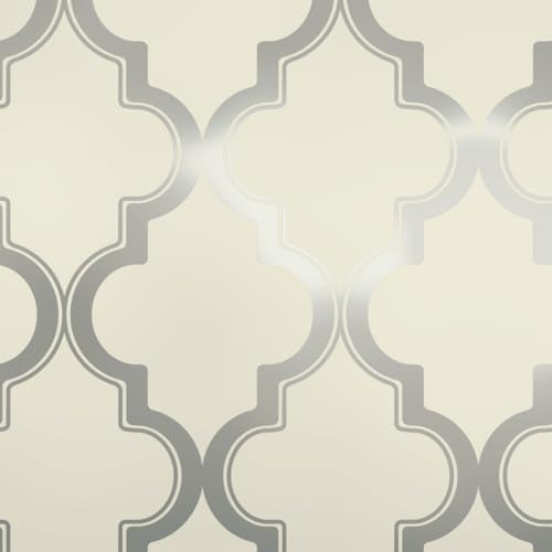 Tempaper Cream & Metallic Silver Marrakesh Removable Peel and Stick Wallpaper, 20.5 in X 16.5 ft, Made in the USA - Image 1