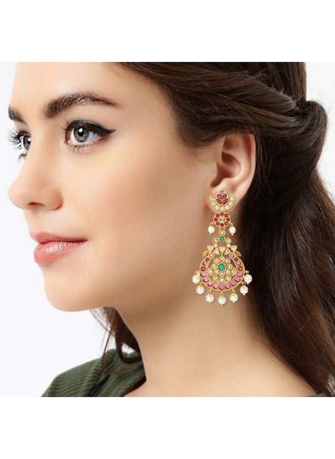 Aheli - Antique Indian Boho Oxidized Jhumki Ethnic Fusion Bollywood Party Wear Dangle Hypoallergenic Earrings Ethnic Fashion Statement Jewelry For Women Girls (Redgreen Stone 4) - Image 1
