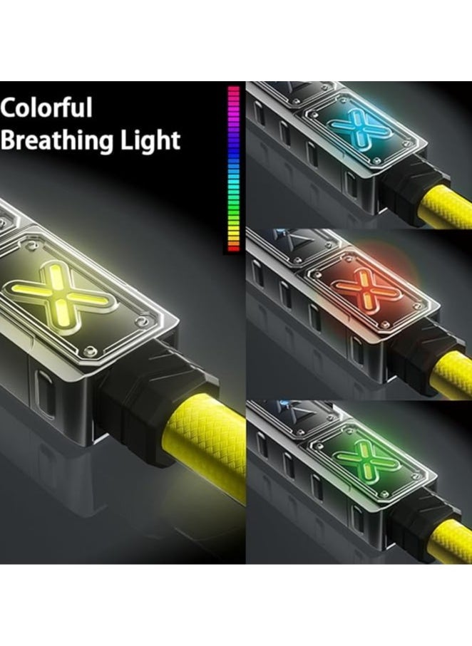 4-in-1 USB-C Cable, 240W PD 5A Fast Charging Cable u0026 Data Sync, 5FT Colorful Breath Light Silicone Charger Cord with Type C/USB A for Laptop iPhone iPad MacBook ect (Yellow)