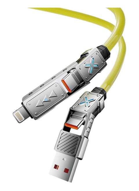 4-in-1 USB-C Cable, 240W PD 5A Fast Charging Cable u0026 Data Sync, 5FT Colorful Breath Light Silicone Charger Cord with Type C/USB A for Laptop iPhone iPad MacBook ect (Yellow)