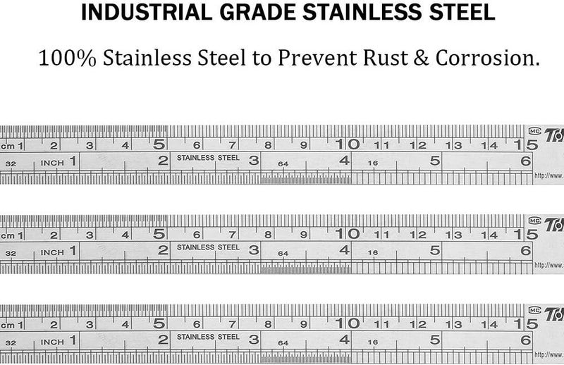 ZZTX Ruler Metal Straight Edge Stainless Steel Ruler 6 Inch Ruler Set Rulers Bulk 12 Pack - Image 2