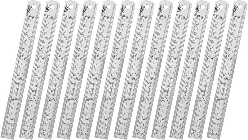 ZZTX Ruler Metal Straight Edge Stainless Steel Ruler 6 Inch Ruler Set Rulers Bulk 12 Pack - Image 1