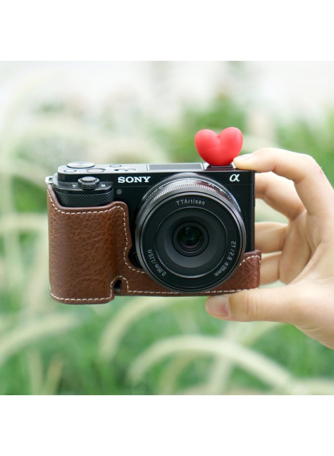 Camera Protective Cover For Sony ZVE10 Camera Cover Micro Single ZVE10 Camera Bag Anti-Scratch Leather Cover Base-Color:Zve10 Buffalo Pattern Single Base + Wrist Strap Black Comes With Screen Temper - Image 5