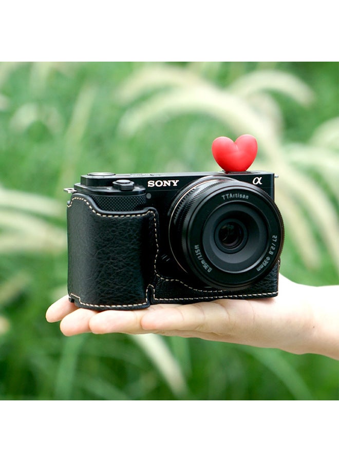 Camera Protective Cover For Sony ZVE10 Camera Cover Micro Single ZVE10 Camera Bag Anti-Scratch Leather Cover Base-Color:Zve10 Buffalo Pattern Single Base + Wrist Strap Black Comes With Screen Temper - Image 4