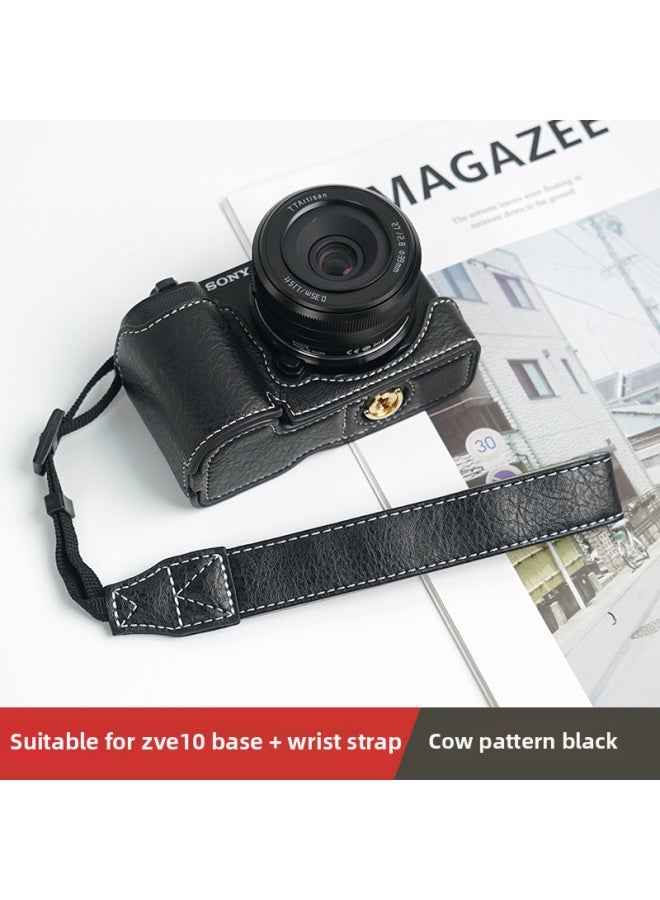 Camera Protective Cover For Sony ZVE10 Camera Cover Micro Single ZVE10 Camera Bag Anti-Scratch Leather Cover Base-Color:Zve10 Buffalo Pattern Single Base + Wrist Strap Black Comes With Screen Temper - Image 1