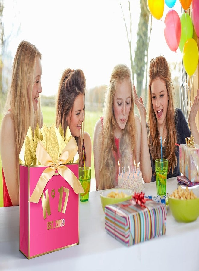 XiaosRen 17th Hot Pink Birthday Gift Bag with Card, Tissue Paper and Ribbon for Women Girls Birthday Party Favor, Presents Wrapping (12.6" EST 2009) - Image 5