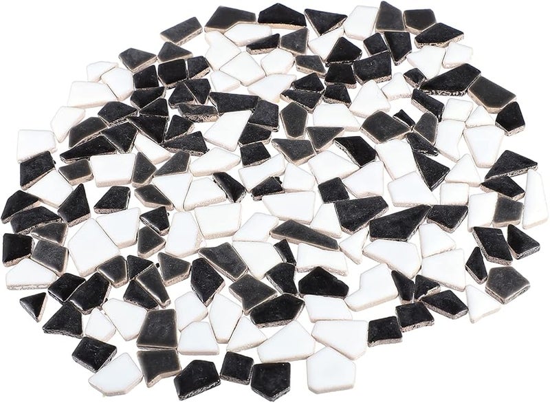 Black White Glazed Ceramic Mosaic Tiles Pieces 200g For DIY Crafts Home Decor - Image 1