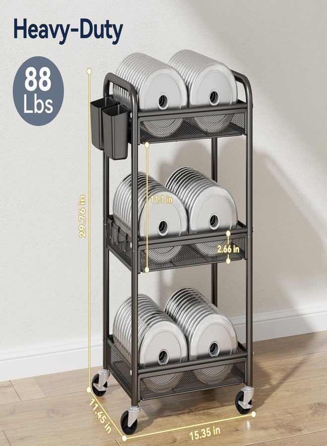 YASONIC 3 Tier Rolling Cart - Metal Utility Storage Carts with Wheels, Craft Cart Organizer with Hanging Cups, Hooks, Mesh Basket for Bedside Kitchen Office Art, Black - Image 3