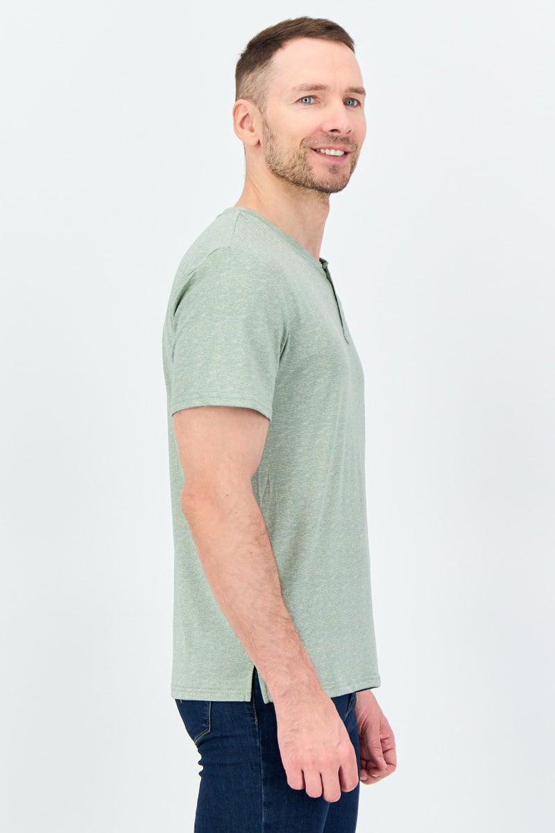 Frye Men Henley Neck Short Sleeve Heather T-shirt, Sage Green - Image 2