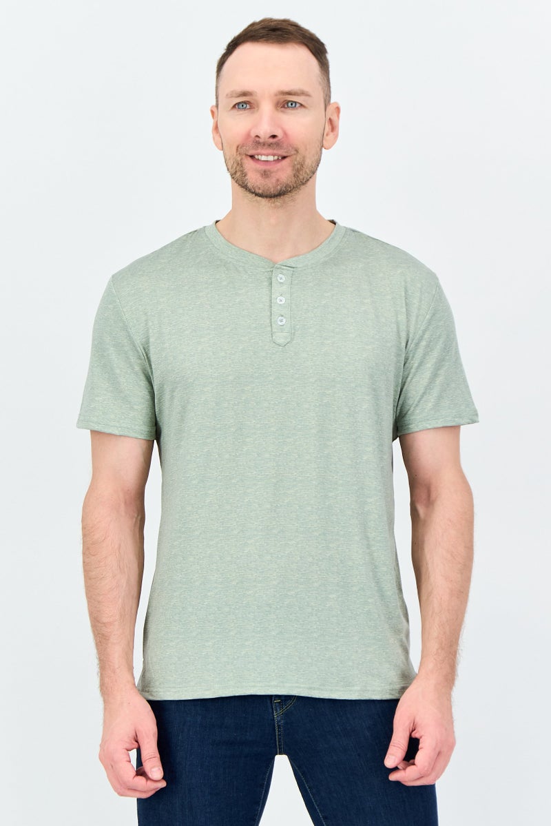 Frye Men Henley Neck Short Sleeve Heather T-shirt, Sage Green - Image 1